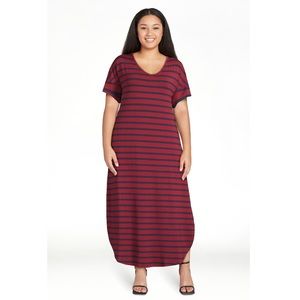 Time and Tru Burgundy and Navy Striped Maxi Dress